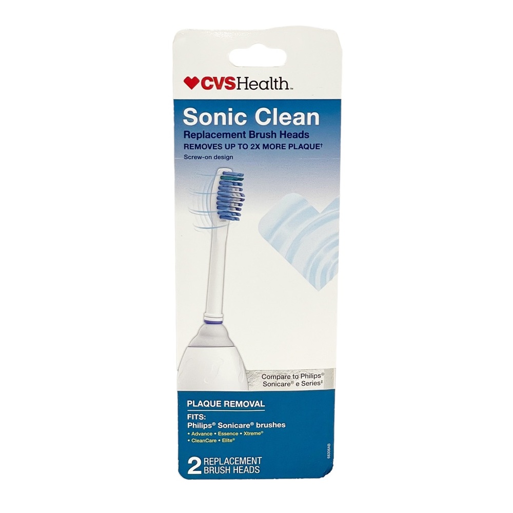 CVS Sonic Clean‎ 2 Replacement Brush Heads Plaque Removal Philips Sonicare Tooth